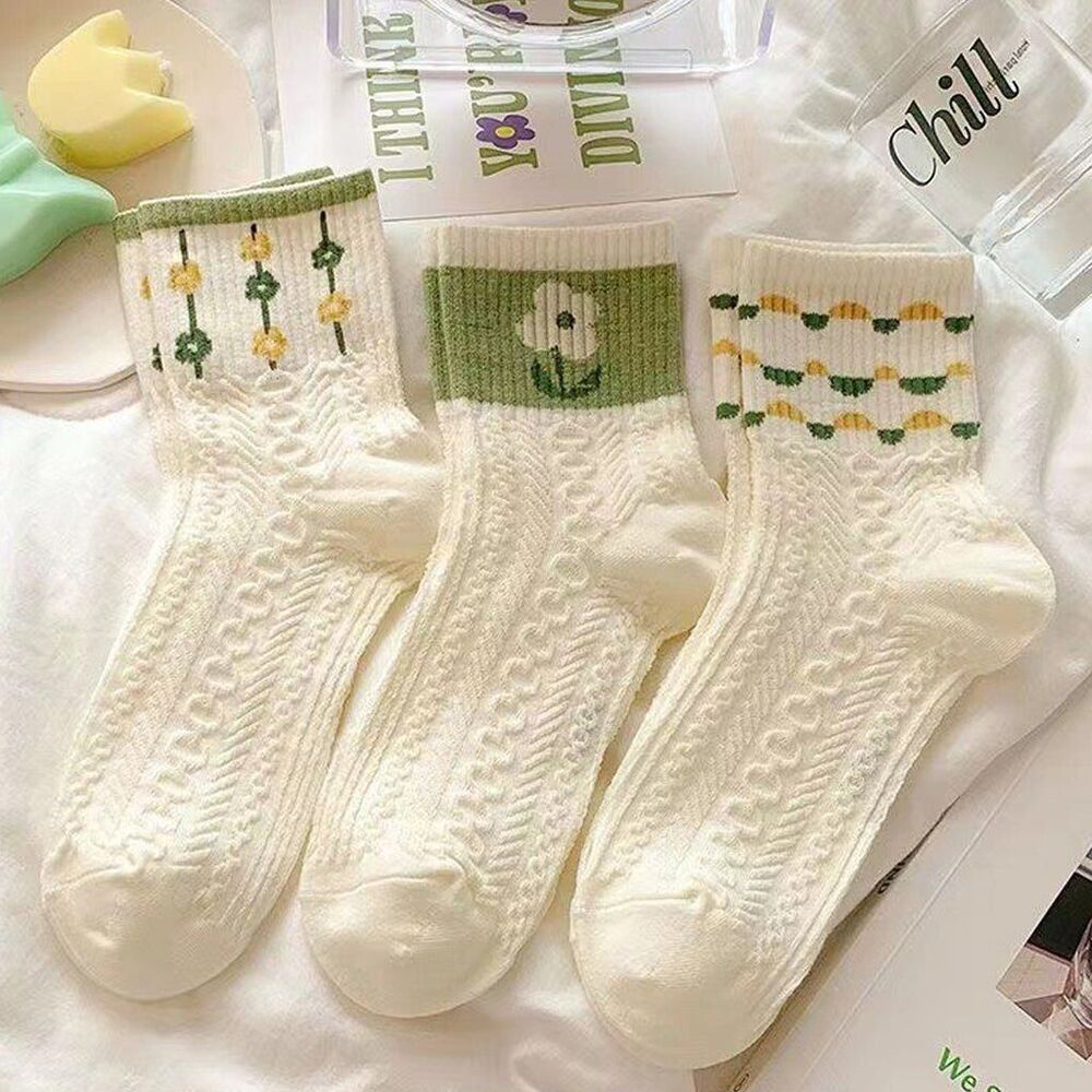 Women 5 Pairs Flowers Cotton Socks Comfort Casual Soft Fashion All Season Socks - Picture 5 of 6